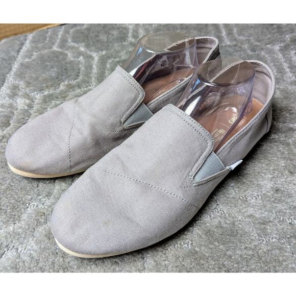 TOMS Shoes Womens 12 Redondo Casual Slip On Loafer Flats Grey Canvas Comfort - Picture 1 of 9